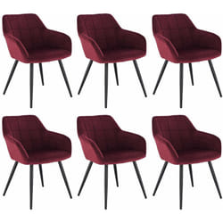 Lot de 6 Chaises de salle à manger avec accoudoirs Woltu Chaise de cuisine, Chaise de salon en Velours, Pieds en métal, Bordeaux