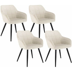 Lot de 4 Chaises de salle à manger avec accoudoirs Woltu Chaise de cuisine, Chaise de salon en Velours, Pieds en métal, Crème Blanc