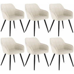 Lot de 6 Chaises de salle à manger avec accoudoirs Woltu Chaise de cuisine, Chaise de salon en Velours, Pieds en métal, Crème Blanc