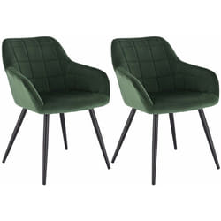 Lot de 2 Chaises de salle à manger avec accoudoirs WOLTU, Chaise de cuisine, Chaise de salon en Velours, Pieds en métal, Vert Foncé
