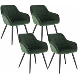 Woltu - Lot de 4 Chaises de salle à manger avec accoudoirs Chaise de cuisine, Chaise de salon en Velours, Pieds en métal, Vert Foncé