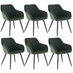 WOLTU 6 x Chaises de salle à manger siège bien rembourré en velours Chaise de cuisine pieds en métal Vert Foncé
