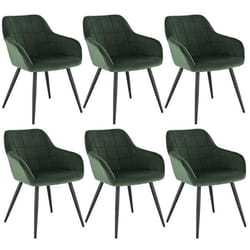 WOLTU 6 x Chaises de salle à manger siège bien rembourré en velours Chaise de cuisine pieds en métal Vert Foncé