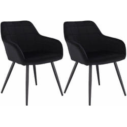 Lot de 2 Chaises de salle à manger avec accoudoirs Woltu Chaise de cuisine, Chaise de salon en Velours, Pieds en métal, Noir