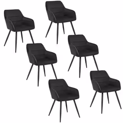 WOLTU 6 x Chaises de salle à manger siège bien rembourré en velours Chaise de cuisine pieds en métal Noir