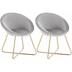 Lot de 2 Chaises de salle à manger Woltu siège bien rembourré en velours , Fauteuil de salon pieds en métal, Gris Clair