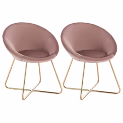 WOLTU 2 x Chaises de salle à manger siège bien rembourré en velours Fauteuil de salon pieds en métal Rose