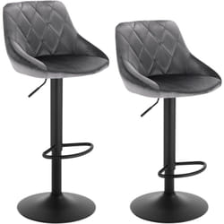 Lot de 2 Tabourets de bar siège bien rembourré en velours WOLTU, Hauteur réglable pieds en métal, Gris foncé