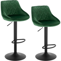 Lot de 2 Tabourets de bar siège bien rembourré en velours Woltu Hauteur réglable pieds en métal, Vert Foncé
