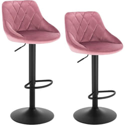 Lot de 2 Tabourets de bar siège bien rembourré en velours Woltu Hauteur réglable pieds en métal, Rose