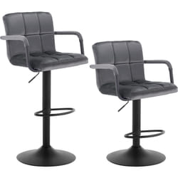 Lot de 2 Tabourets de bar avec dossier, Siège bien rembourré en velours, Hauteur réglable, Pieds en métal, Gris Foncé - Woltu
