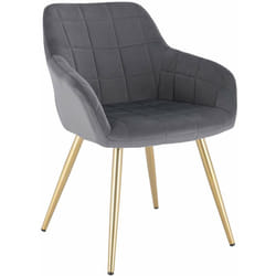 Woltu - Chaise de salle à manger, Chaise de cuisine, Chaise de salon en Velours, Or pieds en métal, Gris Foncé