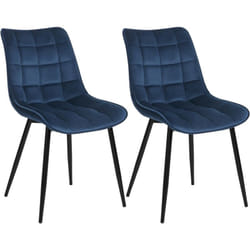 Lot de 2 Chaises de salle à manger WOLTU, Chaise de cuisine, Siège en velours, Pieds en métal, Bleu