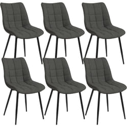 6 x Chaise de Salle à Manger, Chaise de Cuisine, Assise rembourrée Lin épais, Pieds en métal, Gris Foncé - Woltu