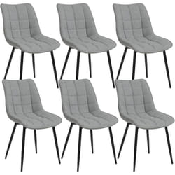 6 x Chaise de Salle à Manger, Chaise de Cuisine, Assise rembourrée Lin épais, Pieds en métal, Gris Clair - Woltu