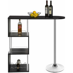 Woltu - Table de bar-bistrot en mdf et métal, Table de cuisine avec 3 tablettes et porte-bouteilles, 113x40x105cm, Noir