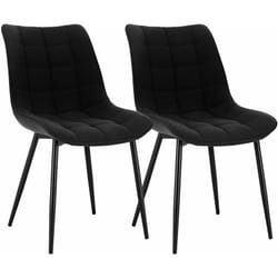 Woltu - 2 x Chaises de salle à manger siège en lin, Chaises de Cusine, pieds en métal, Noir
