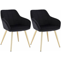 Woltu - Lot de 2 Chaises de salle à manger Chaises de cuisine, Chaises de salon en Velours, Or pieds en métal, Noir