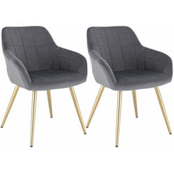 Lot de 2 Chaises de Salle à Manger WOLTU, Chaises de cuisine, Chaises de salon en Velours, Or pieds en métal, Gris Foncé