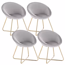 WOLTU 4 x Chaises de salle à manger siège bien rembourré en velours Fauteuil de salon pieds en métal Gris Clair