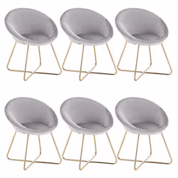 WOLTU 6 x Chaises de salle à manger siège bien rembourré en velours Fauteuil de salon pieds en métal Gris Clair