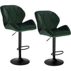 Lot de 2 Tabouret de Bar réglable en Hauteur Woltu Chaise Haute pour Bar avec Dossier siège rembouré en Velours Pied en métal, Vert Foncé