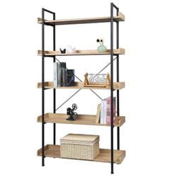 Tagère de Rangement Woltu Bibliothèque en Bois et Métal à 5 Niveaux, 91x25, 5x173 cm, Noir+ Chêne Clair
