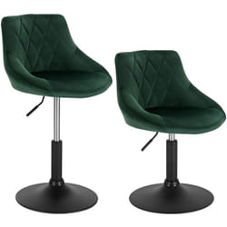 Lot de 2 Tabourets de bar Woltu siège bien rembourré en velours, Hauteur réglable pieds en métal, Vert Foncé