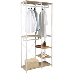 Woltu - Porte-Manteau vestiaire Métal et bois - Blanc+Chêne Clair - 90 x 40 x 204, 5 cm