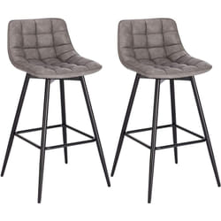Lot de 2 Tabourets de bar avec repose-pieds, Tabourets bar-bistro, Siège en similicuir, Pieds en métal, Gris Foncé - Woltu