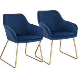 Lot de 2 Chaises de salle à manger Woltu siège rembourrée en velours, Chaises de cuisine, Pieds en métal, Bleu