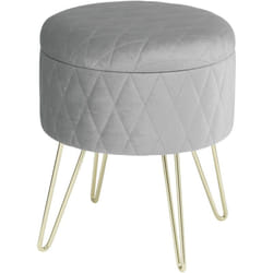 Pouf coffre rond avec espace de rangement, siège en velours pieds en métal, Gris Clair - Woltu
