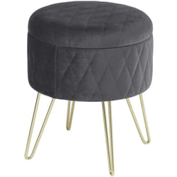 Pouf coffre rond avec espace de rangement, siège en velours pieds en métal, Gris Foncé - Woltu
