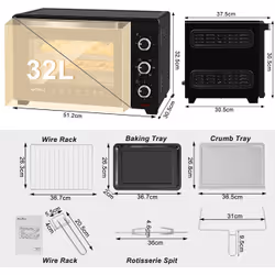 Woltu BF12sz 32 L 1600 W Noir Grill