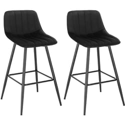 Lot de 2 Tabourets de bar avec repose-pieds, Tabouret de bistro Siège en velours, Pieds en métal, Noir - Woltu