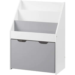 WOLTU Meuble de rangement pour Jouets et Livres en MDF, Étagère de rangement avec 3 Compartiments et 4 roulettes, Gris et Blanc