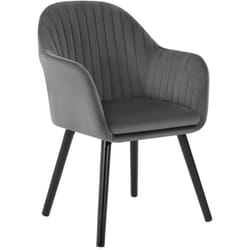 1 x Chaise de Salle à Manger en Velours , Pieds en Bois Noir, Chaise de Relax, Chaise de Salon, Gris Foncé - Woltu