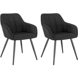Lot de 2 Chaises de Salle à Manger avec accoudoirs Woltu Chaise de Salon Structure en métal et Assise en Lin, Noir