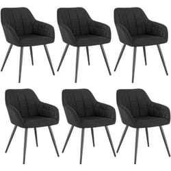 Lot de 6 Chaises de salle à manger Woltu Chaises de Cuisine en lin et métal 49x43x81cm Noir
