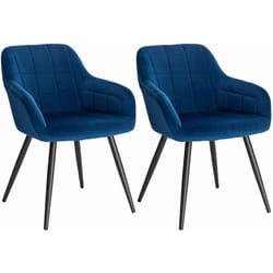Lot de 2 Chaises de salle à manger avec accoudoirs Woltu Chaise de cuisine, Chaise de salon en Velours, Pieds en métal, Bleu