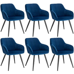 Lot de 6 Chaises de salle à manger avec accoudoirs Woltu Chaise de cuisine, Chaise de salon en Velours, Pieds en métal, Bleu