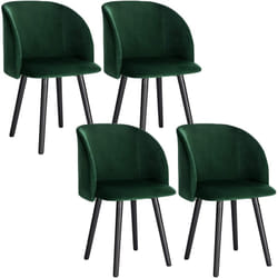 Lot de 4 Chaise de Cuisine en Velours, Fauteuil de Repas Salle à Manger, Scandinave, Vert Foncé - Woltu