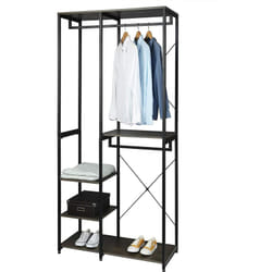 Woltu - Porte-Manteau vestiaire - Métal et bois - Noir+Rouille - 90 x 40 x 204, 5 cm