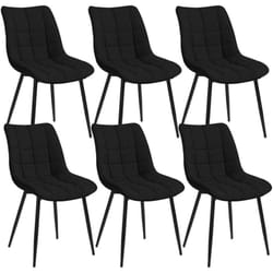 6 x Chaise de Salle à Manger, Chaise de Cuisine, Assise rembourrée Lin épais, Pieds en métal, Noir - Woltu