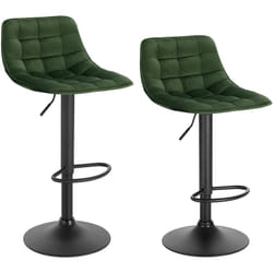 Lot de 2 Tabourets de bar Woltu en velours et métal, Chaises de comptoir réglable en Hauteur et Rotatif, Vert Foncé