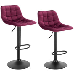Lot de 2 Tabourets de bar Woltu en velours et métal, Chaises de comptoir réglable en Hauteur et Rotatif, Bordeaux