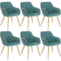 Lot de 6 Chaises de Salle à Manger avec accoudoirs Woltu Chaise de Salon, Structure en métal et Assise en Velours, Vert Turc