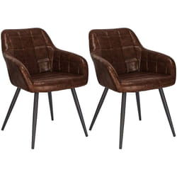 Lot de 2 Chaises de salle à manger rembourrée en similicuir, aspect cuir antique, Chaises de cuisine pieds en métal, Brun Foncé - Woltu