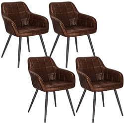 Lot de 4 Chaises de salle à manger rembourrée en similicuir, aspect cuir antique, Chaises de cuisine pieds en métal, Brun Foncé - Woltu