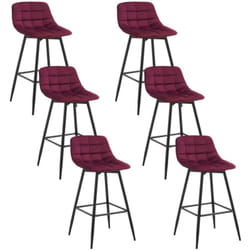 Lot de 6 Tabourets de bar avec repose-pieds Woltu Tabouret pour bar/bistro, Siège en velours, Pieds en métal, Bordeaux